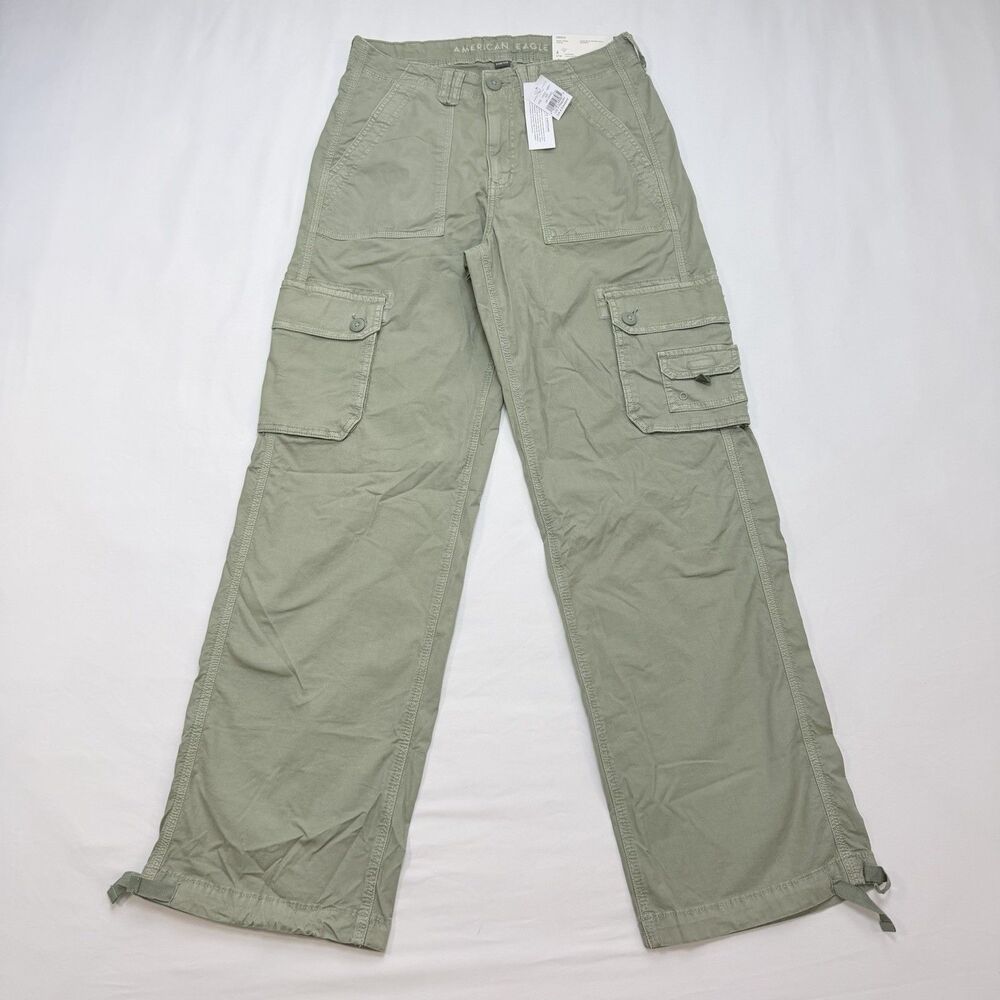 American Eagle Stretch Baggy Cargo Jogger Pant Sz 4 | 27W High Rise Light Green